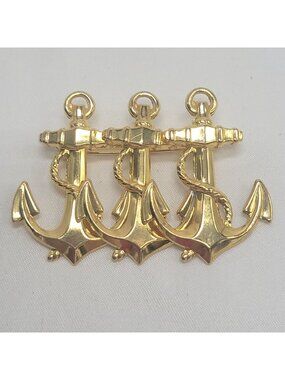 Vtg Gold-Tone 3 Ship Anchor Brooch Pin Nautical Rope Design Jewelry Maritime